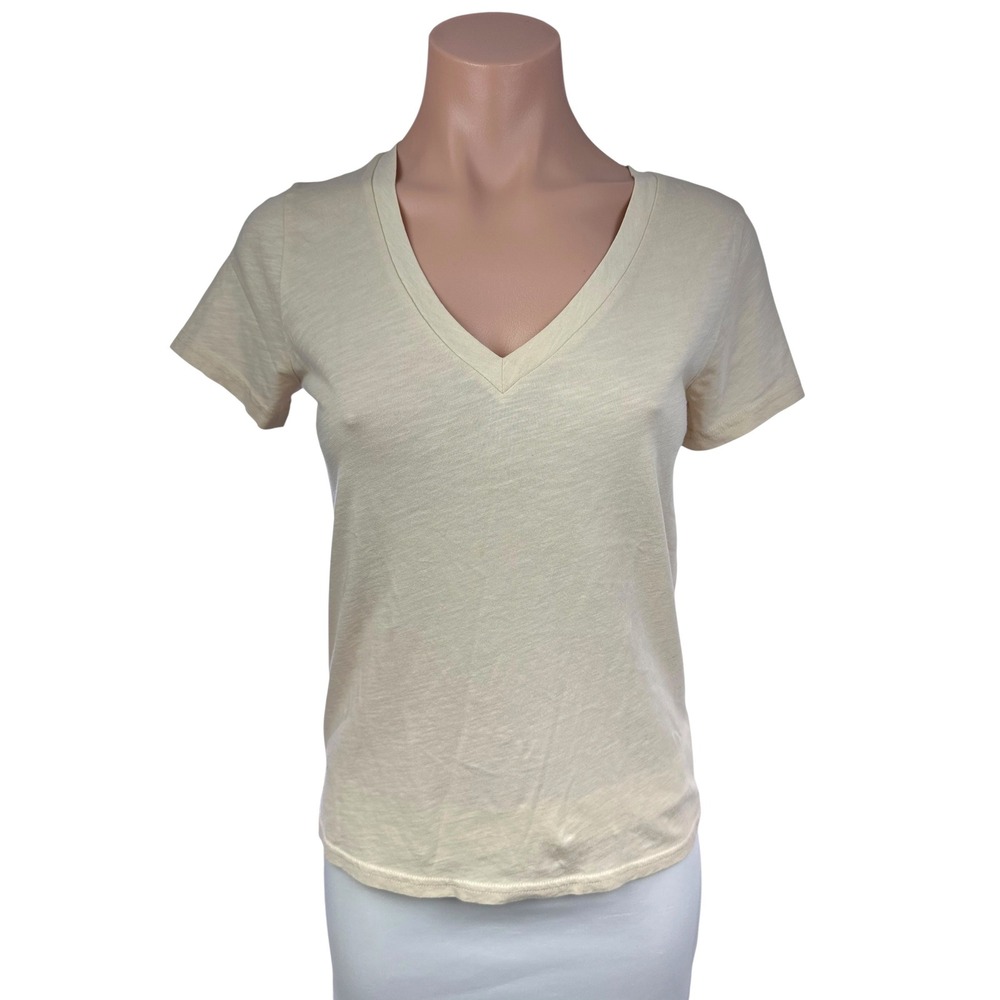 J.Crew Slub Cotton V-Neck Tee Top Beige Short Sleeve Size XS 100% Cotton